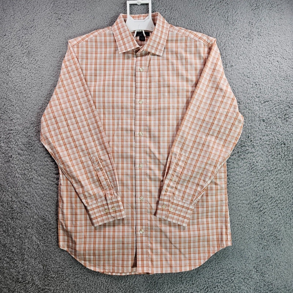 Banana Republic Shirt Men Large 16-16.5 Button Long sleeve Slim Fit Orange Plaid